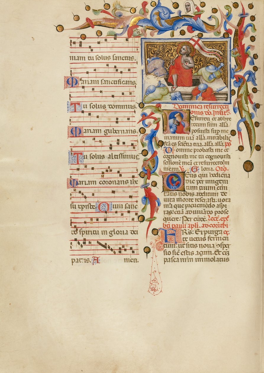 La résurrection ; Initial R : Un soldat endormi - Master of the Brussels Initials