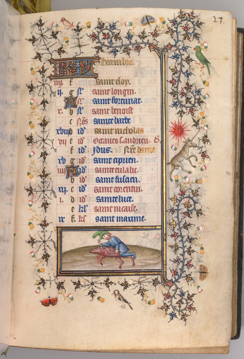 Heures de Charles le Noble, roi de Navarre 1361-1425 : fol. 12r, décembre, vers 1405 - Master of the Brussels Initials and Associates