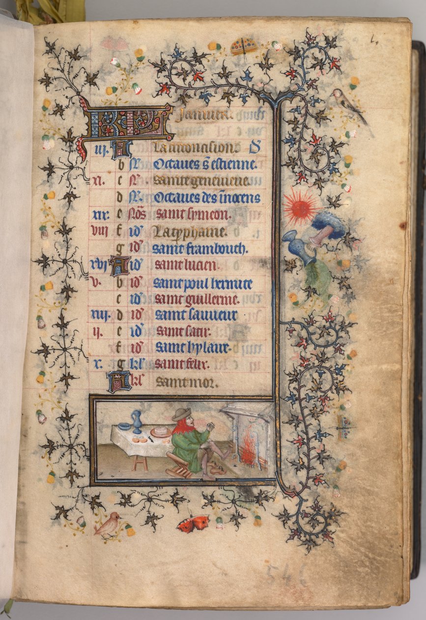 Heures de Charles le Noble, roi de Navarre 1361-1425 : fol. 1r, janvier, vers 1405 - Master of the Brussels Initials and Associates