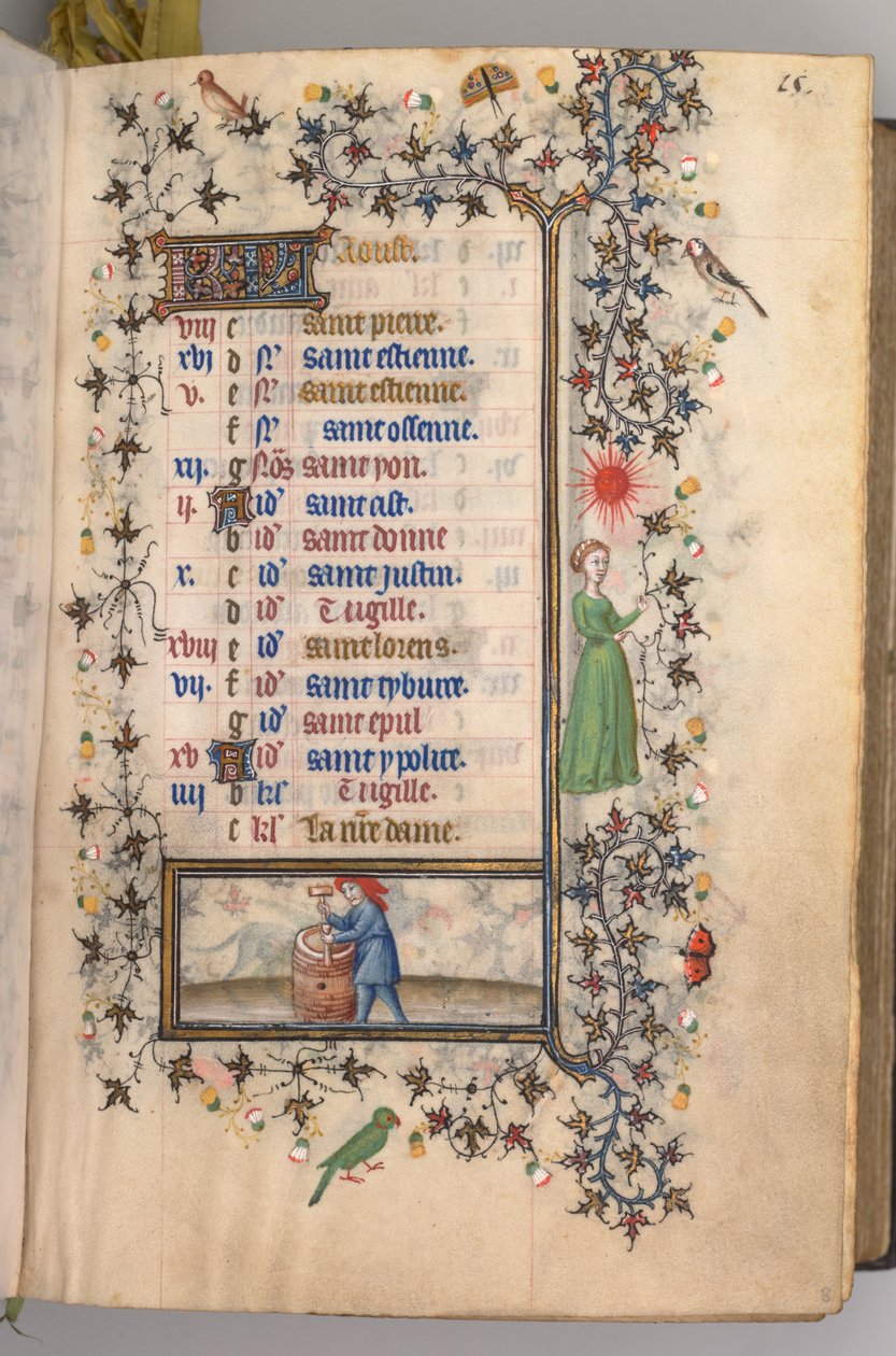 Heures de Charles le Noble, roi de Navarre 1361-1425 : fol. 8r, août, vers 1405 - Master of the Brussels Initials and Associates