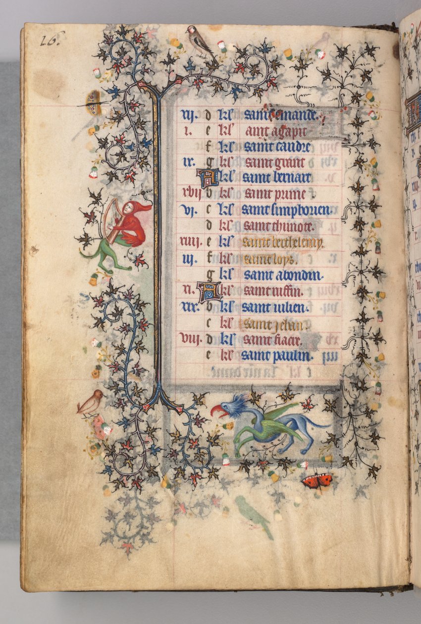 Heures de Charles le Noble, roi de Navarre 1361-1425 : fol. 8v, août, vers 1405 - Master of the Brussels Initials and Associates
