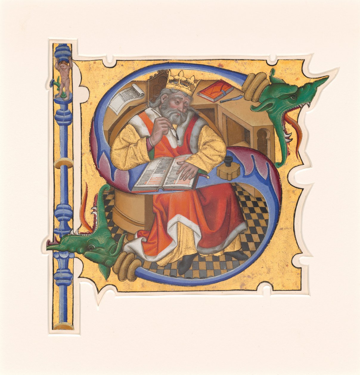 Initiale S avec le roi David en scribe - Master of the Cypresses