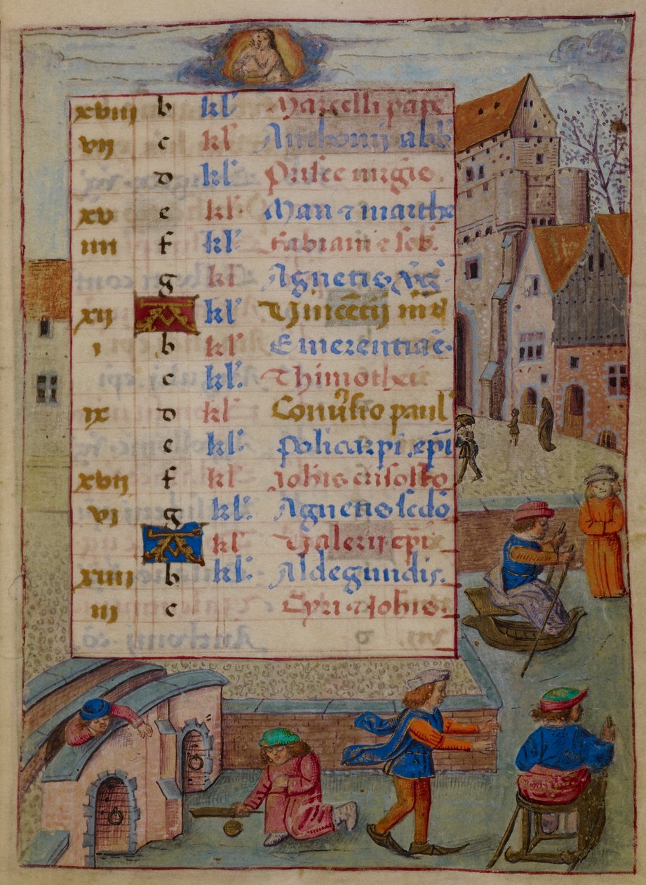 Page de calendrier pour janvier, illustration des 