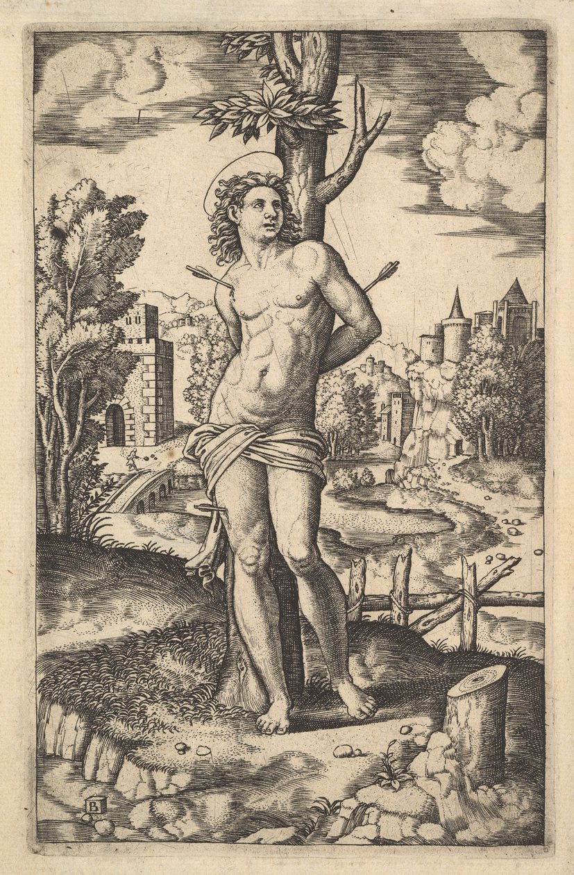 Saint Sébastien attaché à un arbre percé de flèches, 1530-60 - Master of the Die