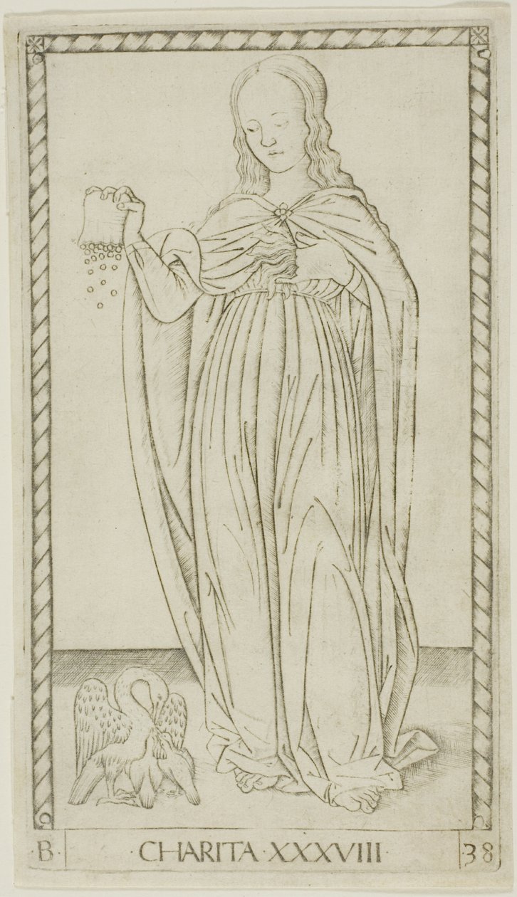 Charité, planche 38 de Génies et Vertus - Master of the E Series Tarocchi