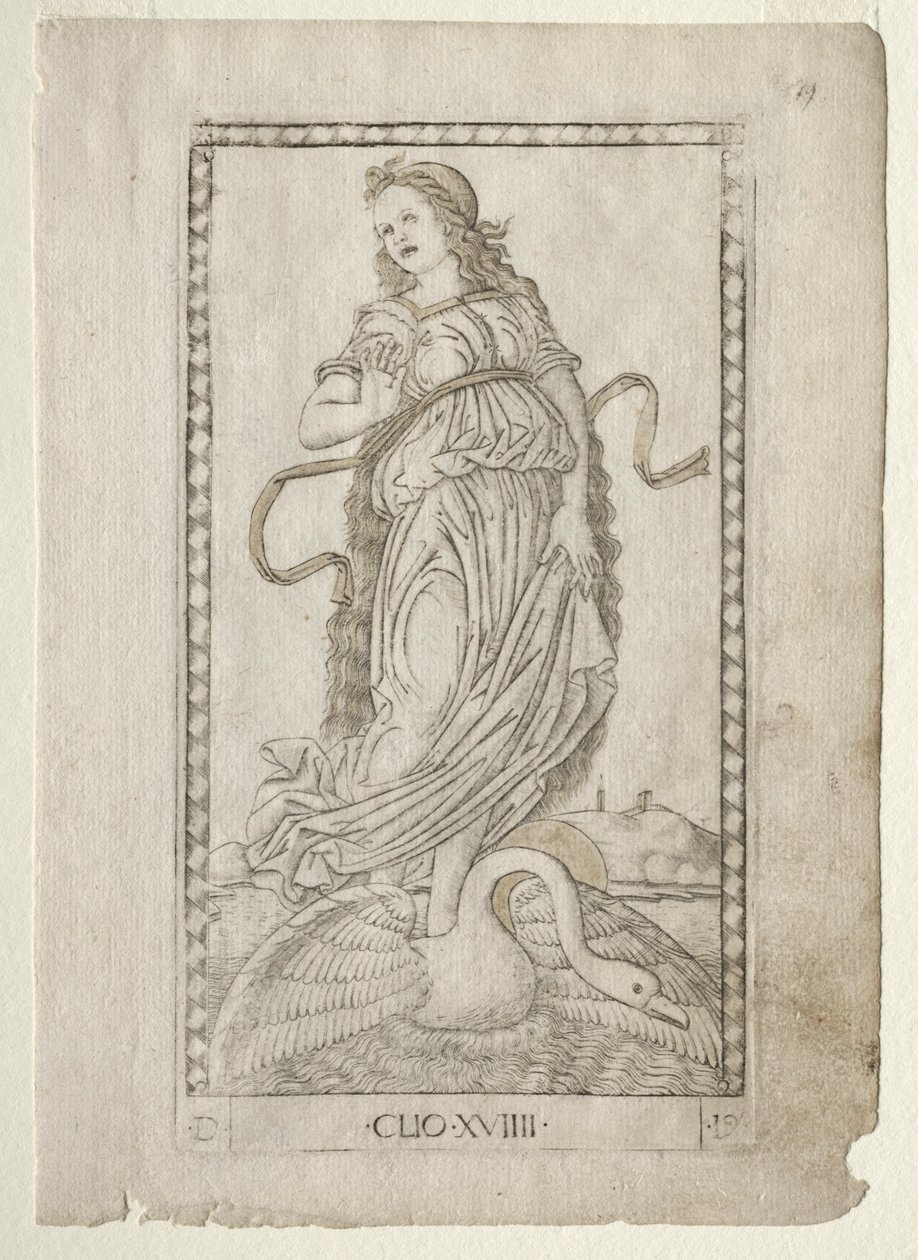 Clio histoire de la série Tarocchi D: Apollon et les Muses, #19, avant 1467 - Master of the E Series Tarocchi