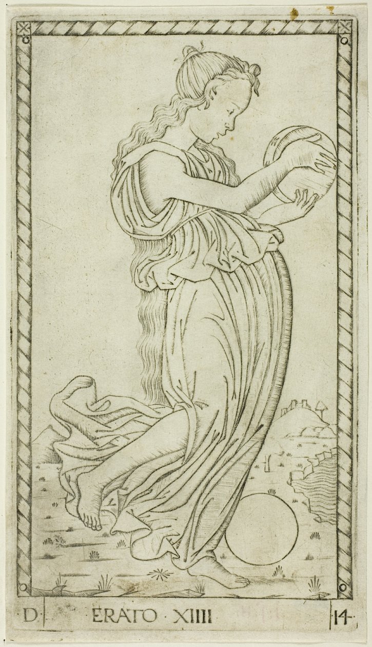 Érato, planche quatorze de Apollon et les Muses - Master of the E Series Tarocchi