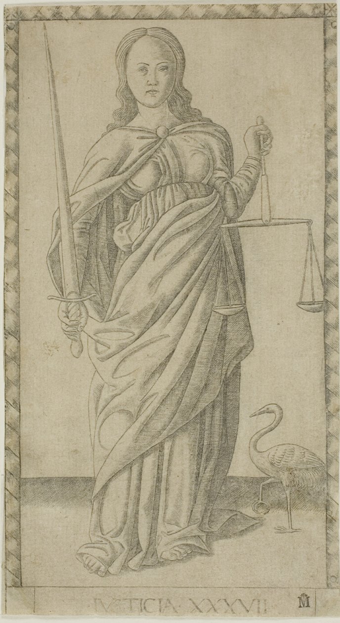 Justice, planche 37 des Génies et Vertus - Master of the E Series Tarocchi