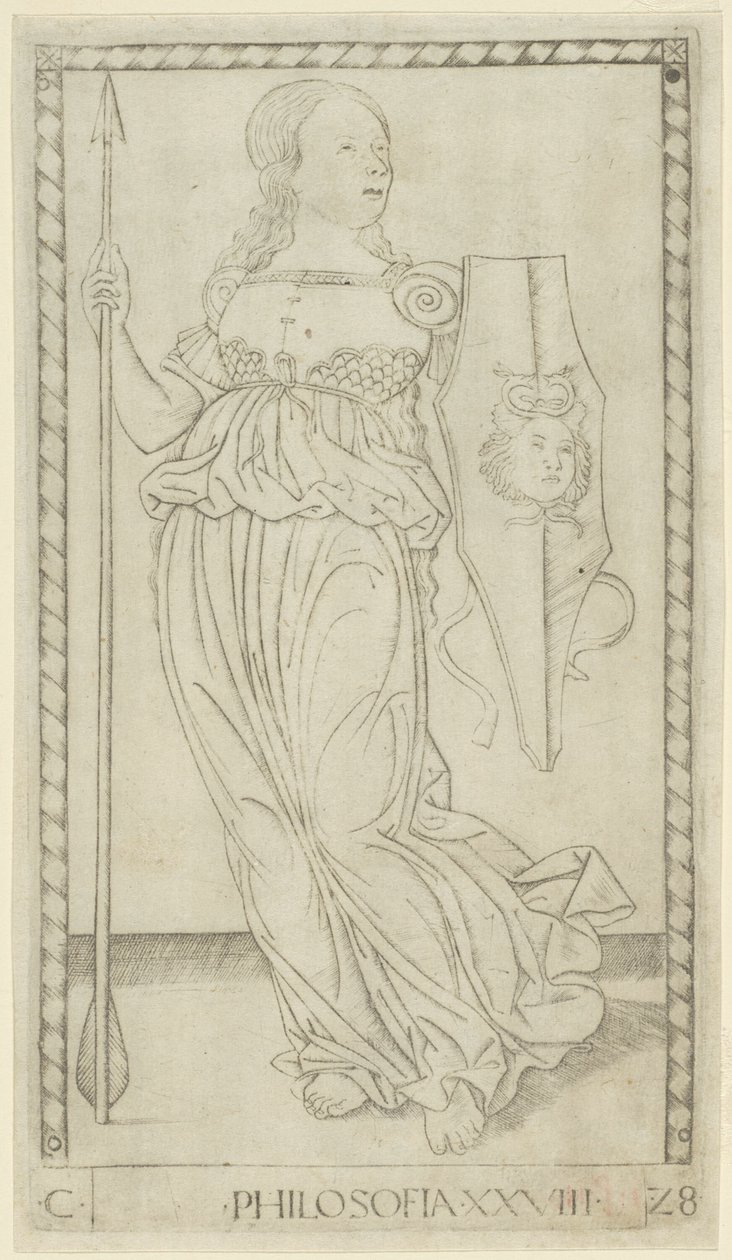 Philosophie, planche 28 des Arts et Sciences - Master of the E Series Tarocchi