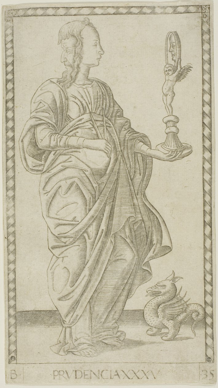 Prudence, planche 35 de Génies et Vertus - Master of the E Series Tarocchi
