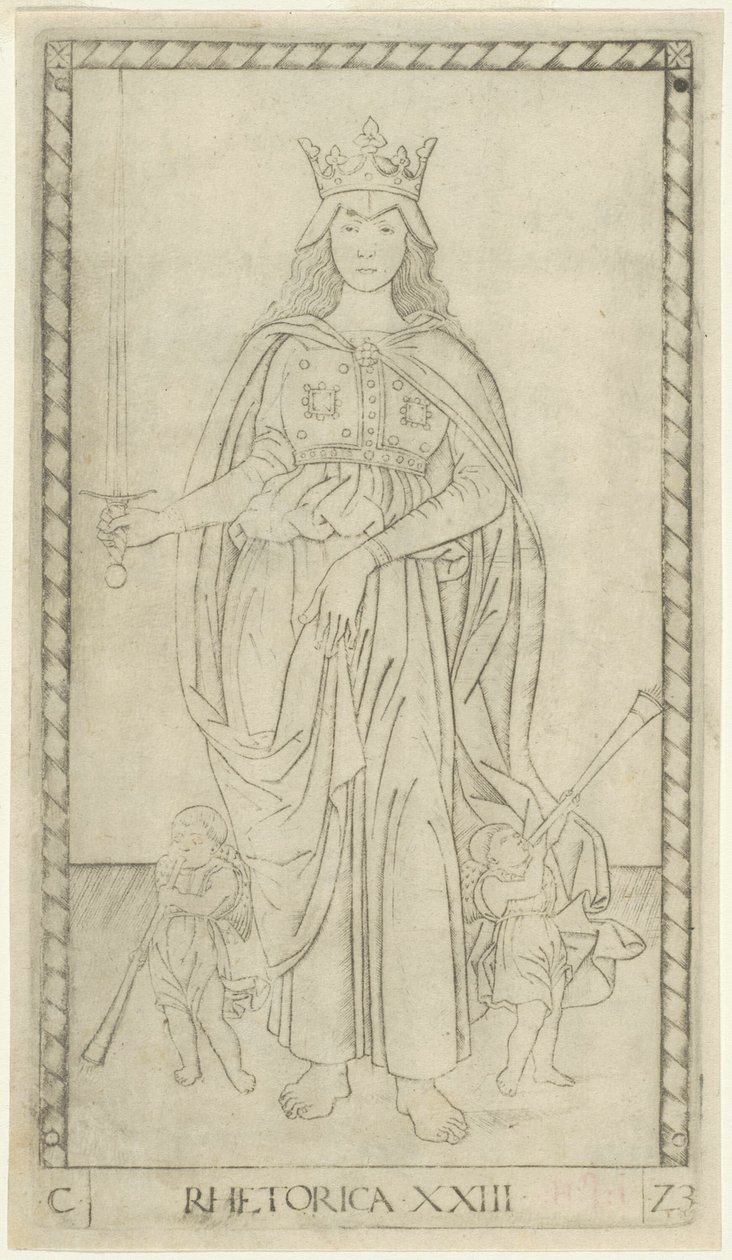 Rhétorique, planche 23 des Arts et Sciences - Master of the E Series Tarocchi