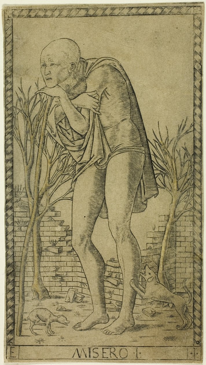 Le Mendiant, planche une de Les rangs et conditions des hommes - Master of the E Series Tarocchi