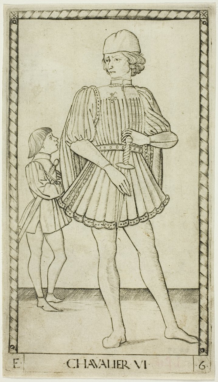 Le chevalier, planche six de Les rangs et conditions des hommes - Master of the E Series Tarocchi