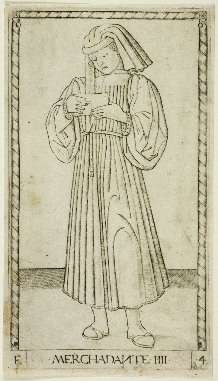 Le Marchand, planche quatre de Les Rangs et Conditions des Hommes - Master of the E Series Tarocchi