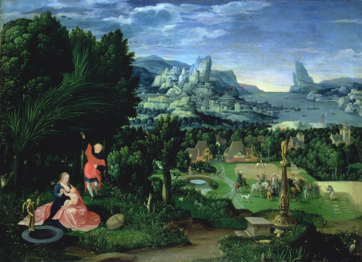 Le repos pendant la fuite en Égypte, paysage peint par Joachim Patinir - Master of the Female Half Lengths