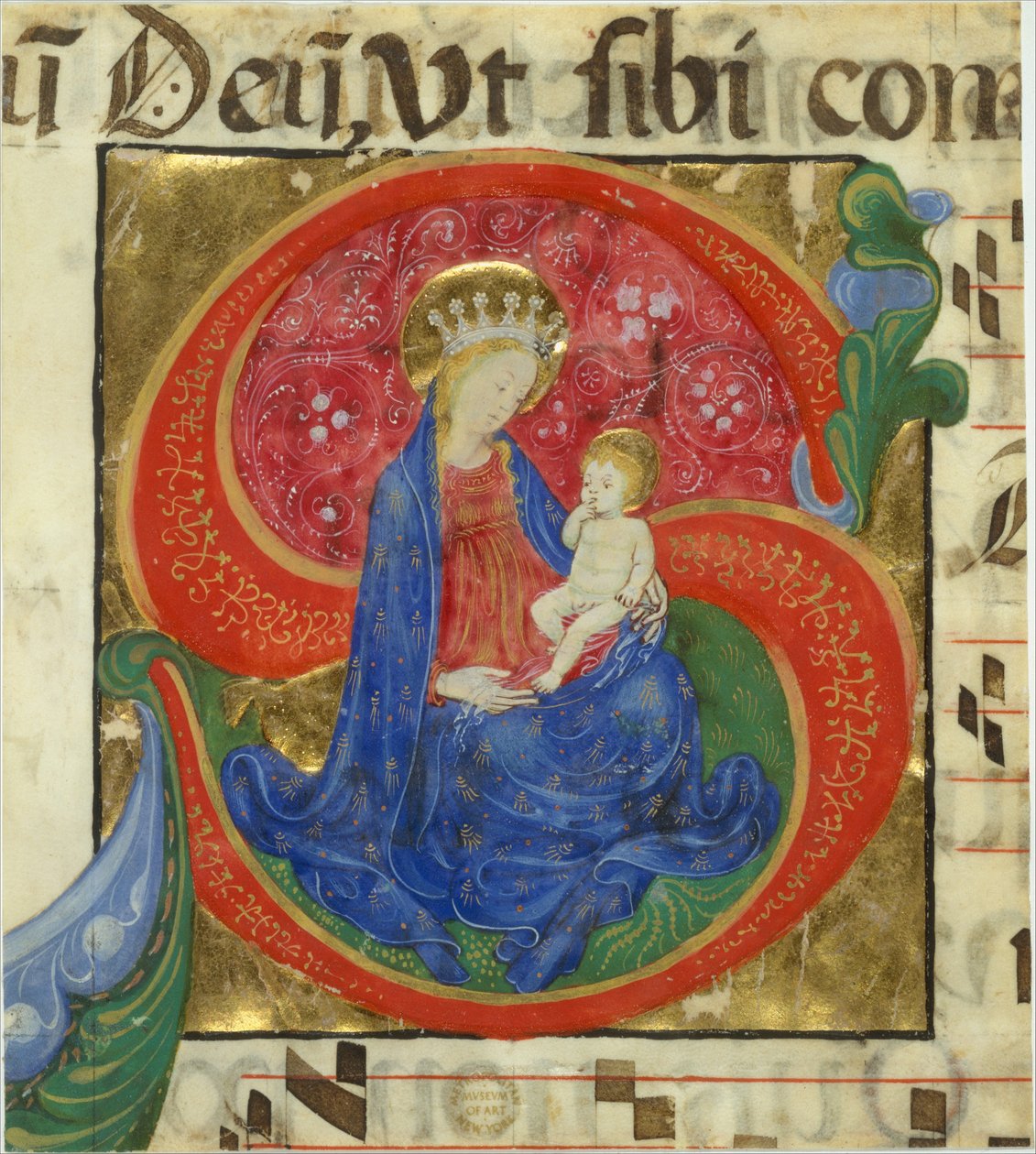 Enluminure de manuscrit avec la Vierge et l