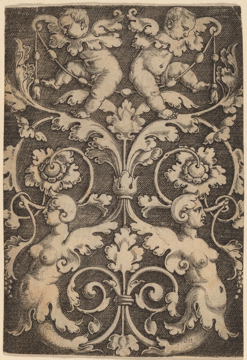 Ornement vertical avec deux sirènes - Master of the Horse Heads