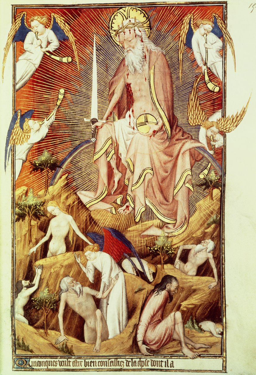Ms Lat. 9471 f.194 Le Jugement Dernier, des Grandes Heures de Rohan, c.1418-25 - Master of the Rohan Hours