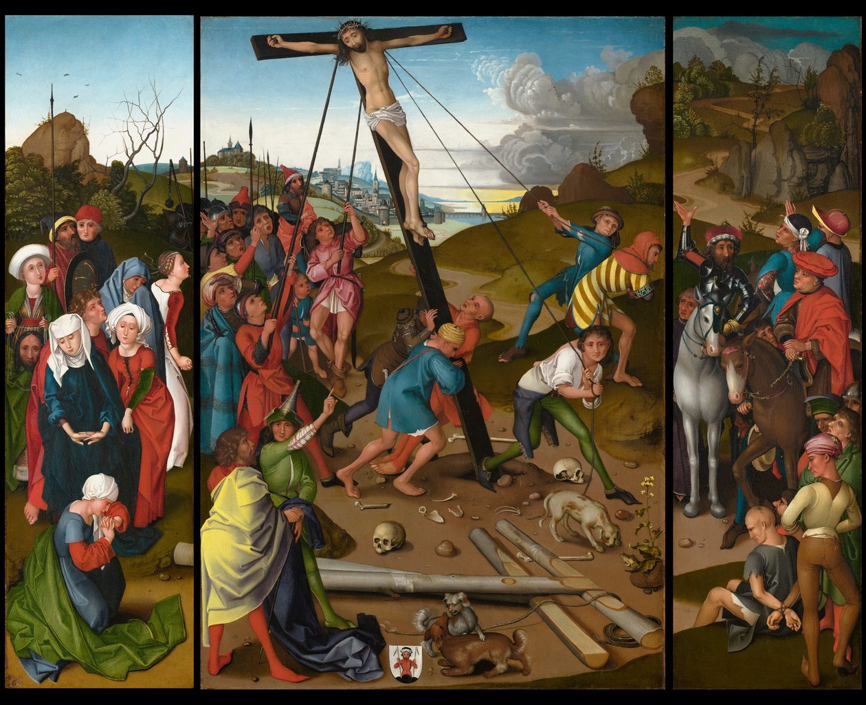 La levée de la croix (panneaux central, gauche et droit) - Master of the Starck Triptych
