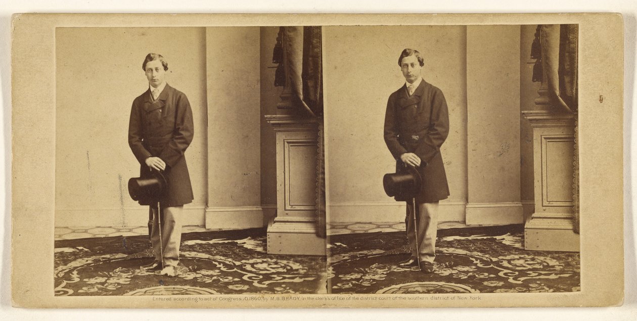 [Jeune homme non identifié, debout, tenant un haut-de-forme et une canne] - Mathew B. Brady