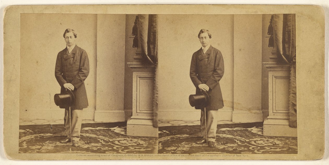 [Jeune homme non identifié, debout, tenant un haut-de-forme et une canne] - Mathew B. Brady