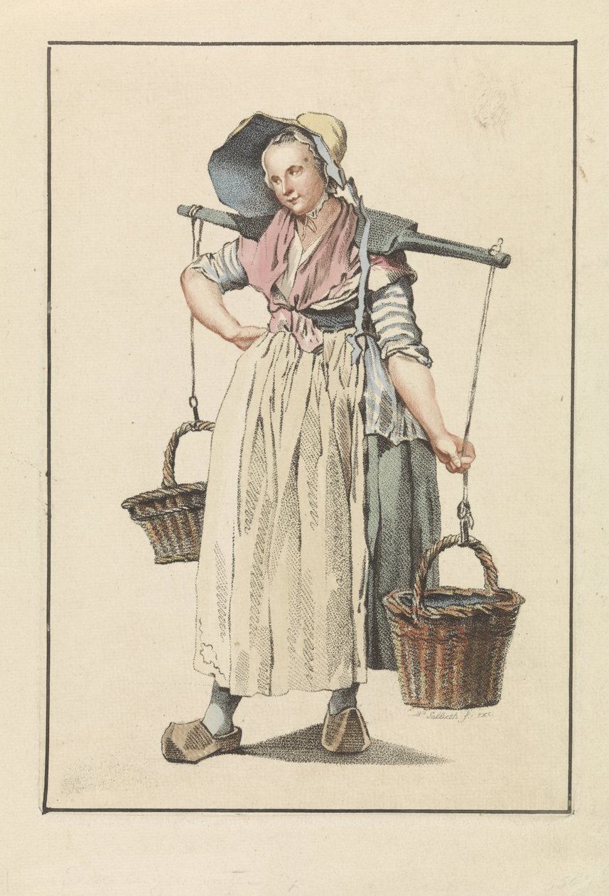Femme paysanne avec deux paniers sur un joug - Mathias de Sallieth