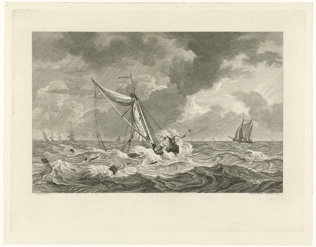 Échouage du bateau de Klaas Ringels près de Texel, 1778 - Mathias de Sallieth