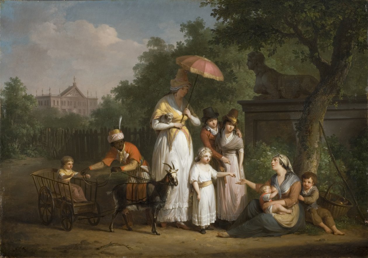 Une famille noble distribuant des aumônes dans un parc, 1793 - Mathieu Ignace van Bree