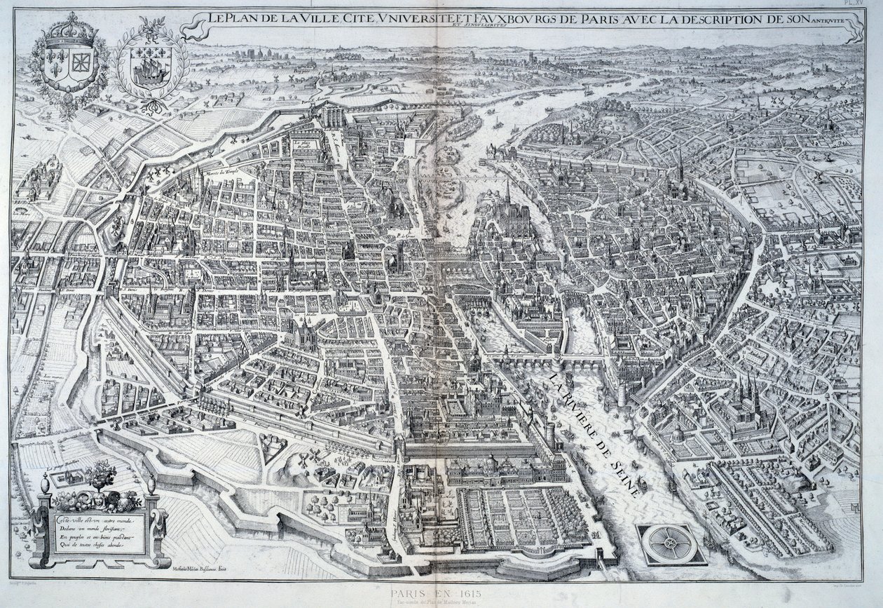Plan de Paris en 1615. Gravure de Mathieu Merian - Mattaus the Younger Merian