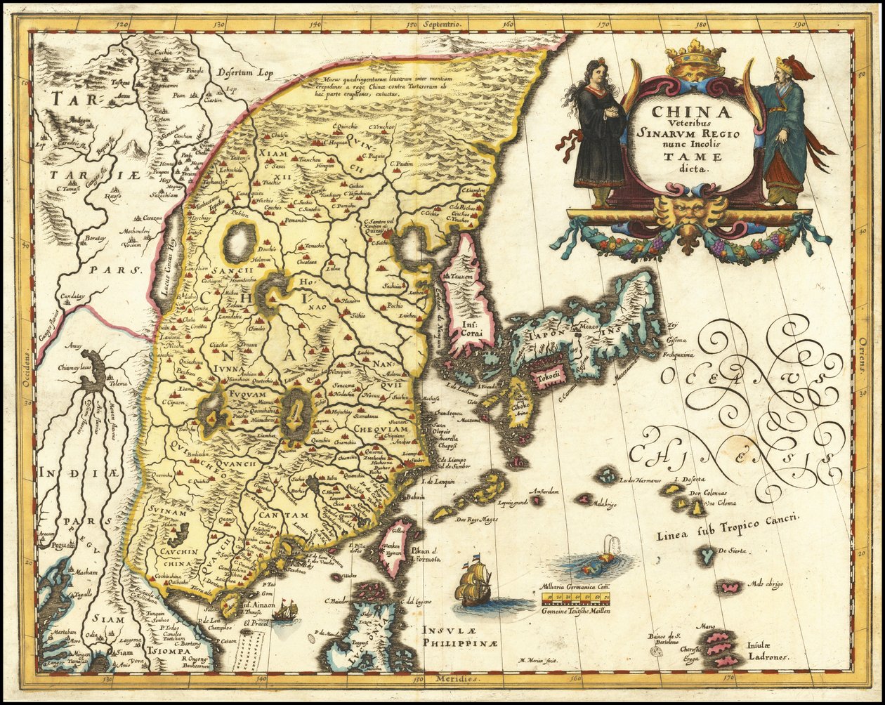 Carte de 1636 de la Chine, du Japon et de la Corée par Matthäus Merian - Matthaus Merian