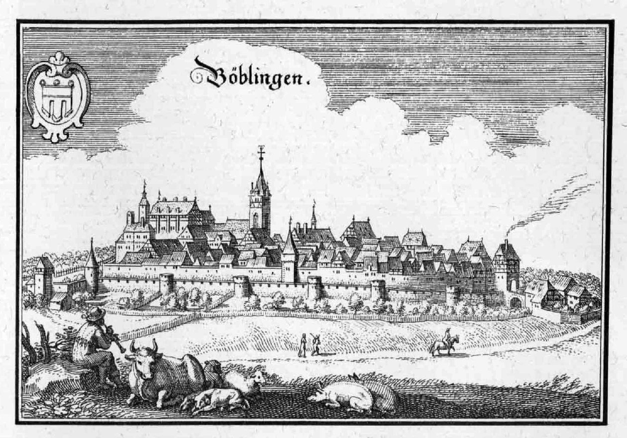 Böblingen - extrait de Topographia Sueviae (Souabe) - Matthaus Merian