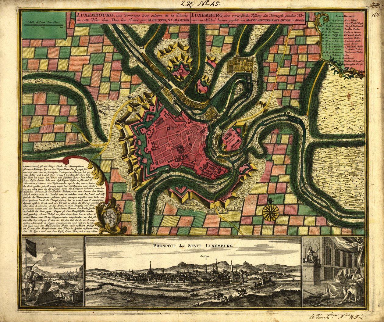 Luxembourg, une forteresse très-célèbre du duché de ce nom dans les Pays-Bas - Matthaeus Seutter