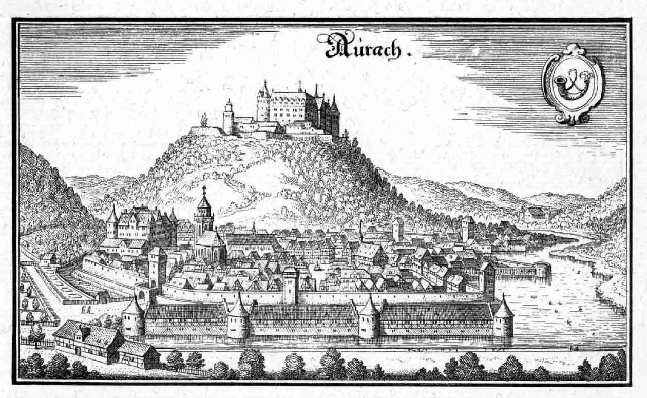 Aurach - extrait de Topographia Sueviae (Schwaben) - Matthaus Merian