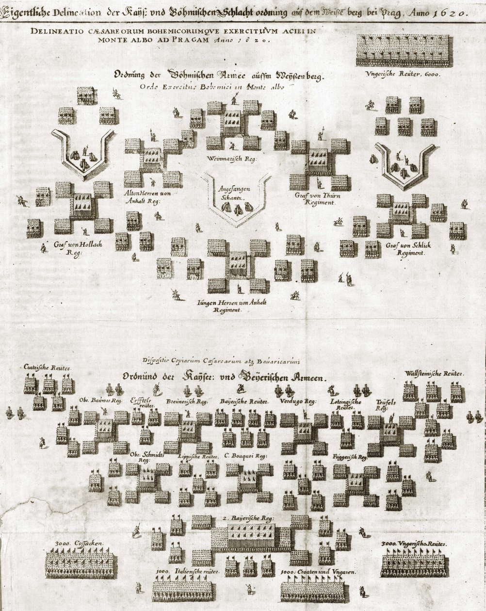 Plan de la bataille de la Montagne Blanche, du Theatrum Europaeum - Matthaus Merian