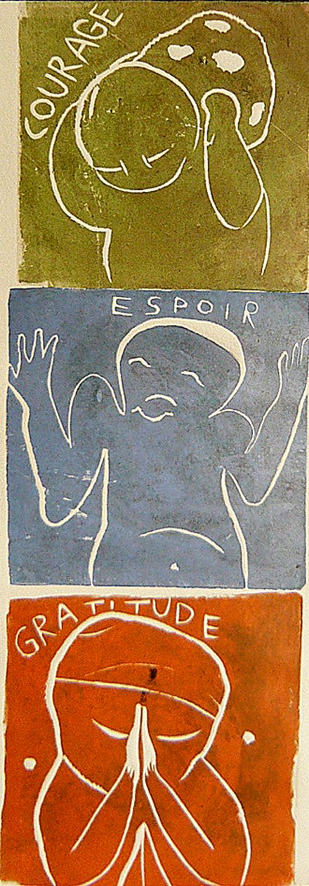 courage espoir gratitude, 2005 (linoprint) - Matthew Hilton