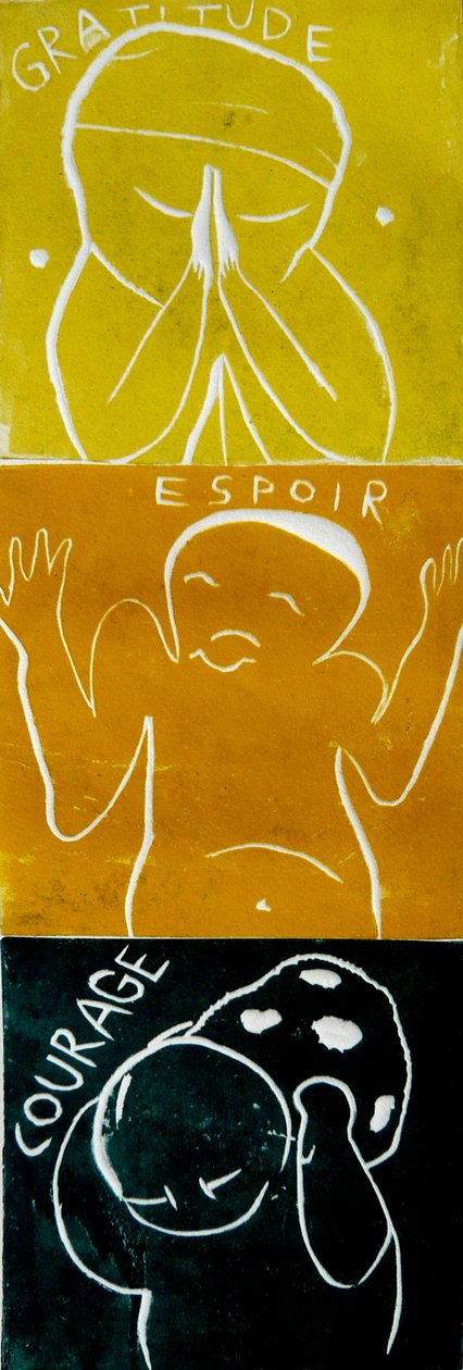 courage espoir gratitude alt, 2005 (linoprint) - Matthew Hilton