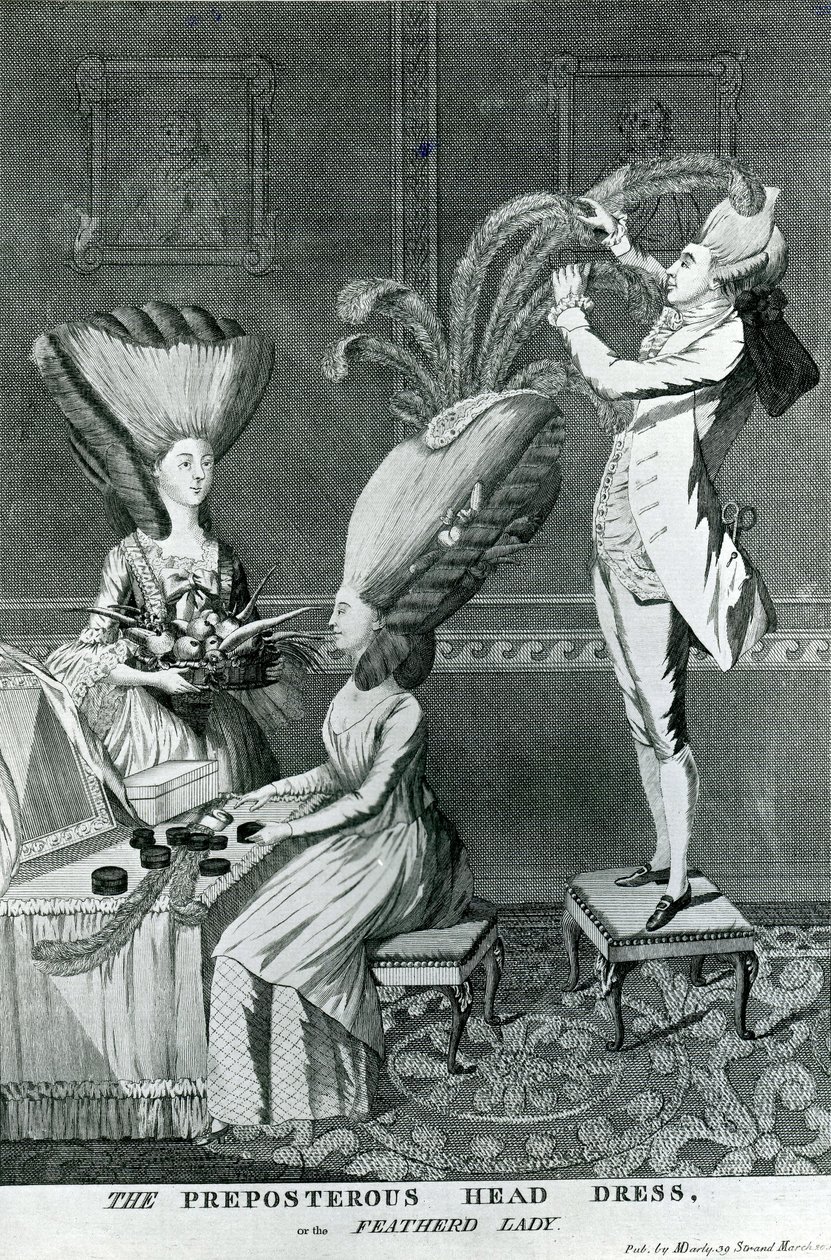La coiffure extravagante, ou la dame à plumes, 1776 - Matthew or Matthias Darly