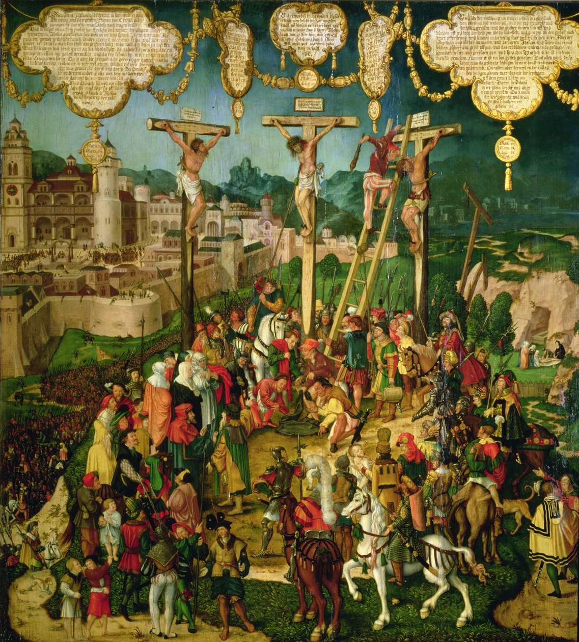 Crucifixion, panneau central du retable de Mompelgarter - Matthias Gerung or Gerou