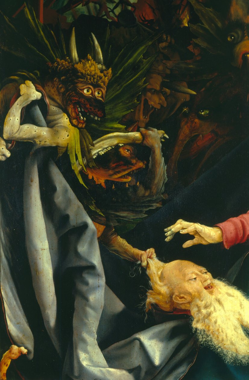 Démons tirant les cheveux de Saint Antoine, détail de La Tentation de Saint Antoine du Retable d