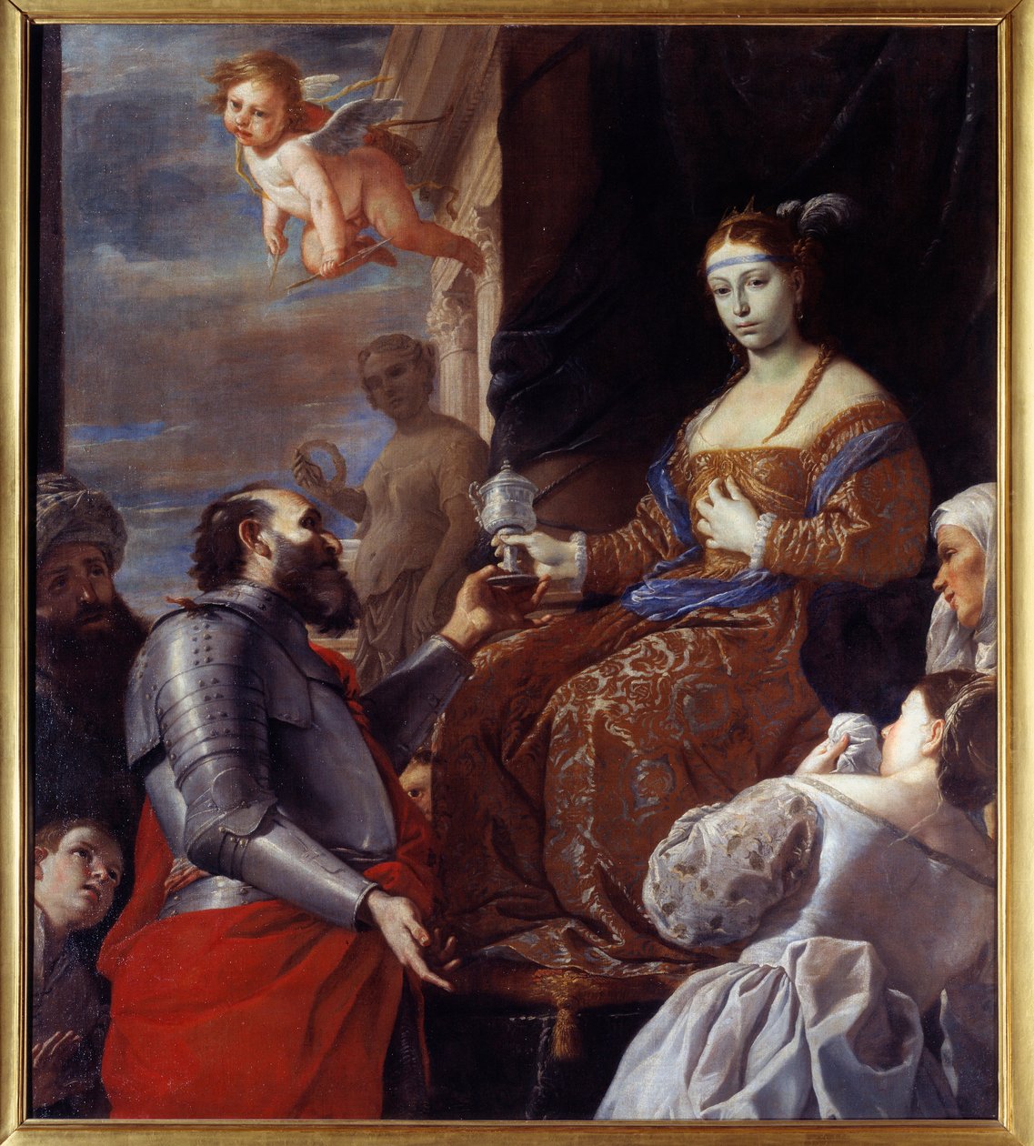 Sophonisbe (235-203 av. J.-C.) prenant le poison. Massinissa a empoisonné sa femme Sophonisbe, reine de Numidie, plutôt que de la livrer à Rome. Peinture par Mattia Preti (1613-1699) - Mattia Preti