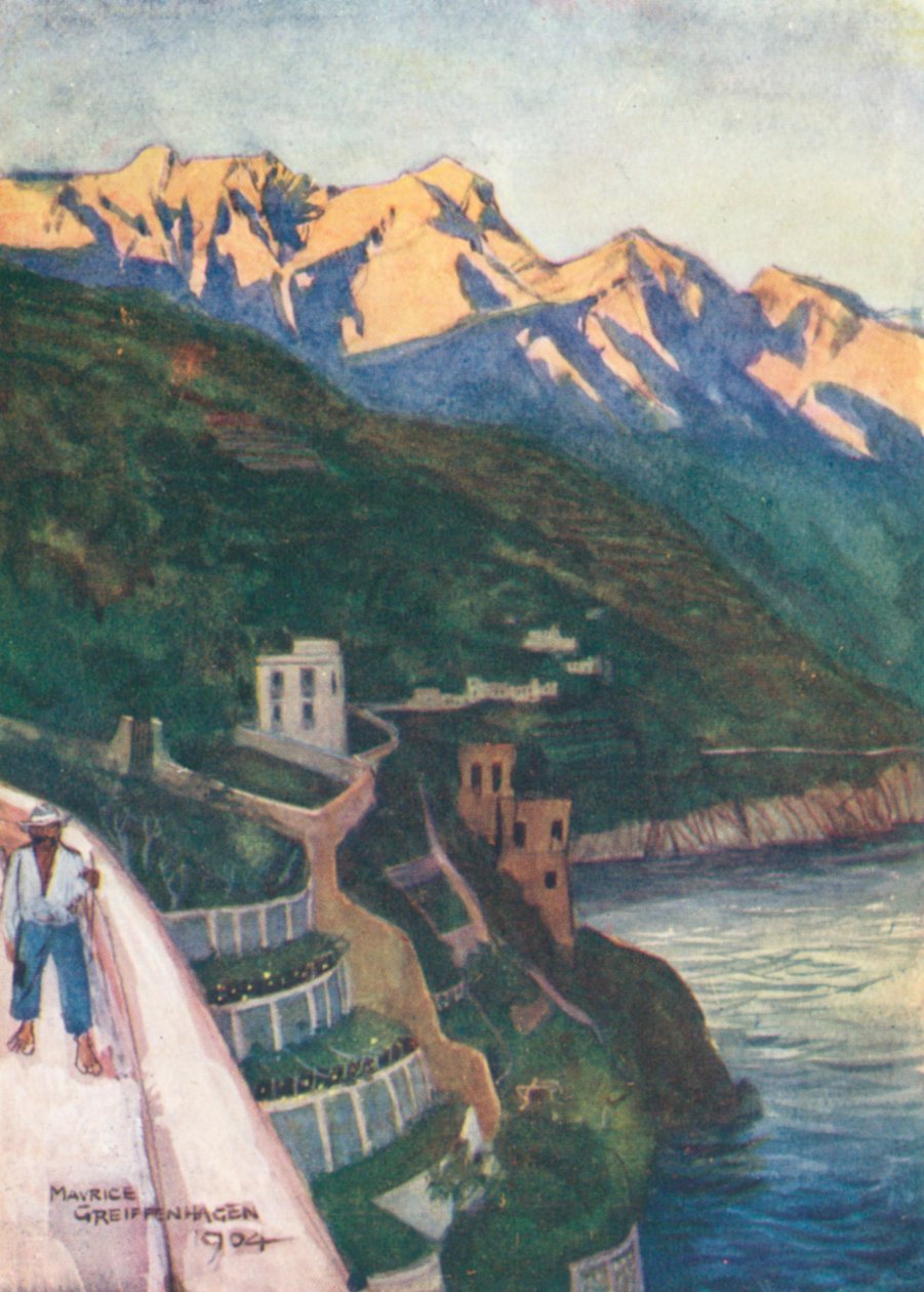 Minori au coucher du soleil (lithographie couleur) - Maurice (after) Greiffenhagen