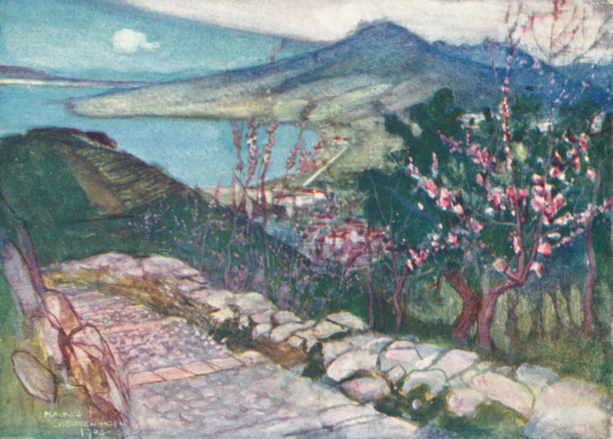 Le Vésuve et la baie de Naples (lithographie couleur) - Maurice (after) Greiffenhagen