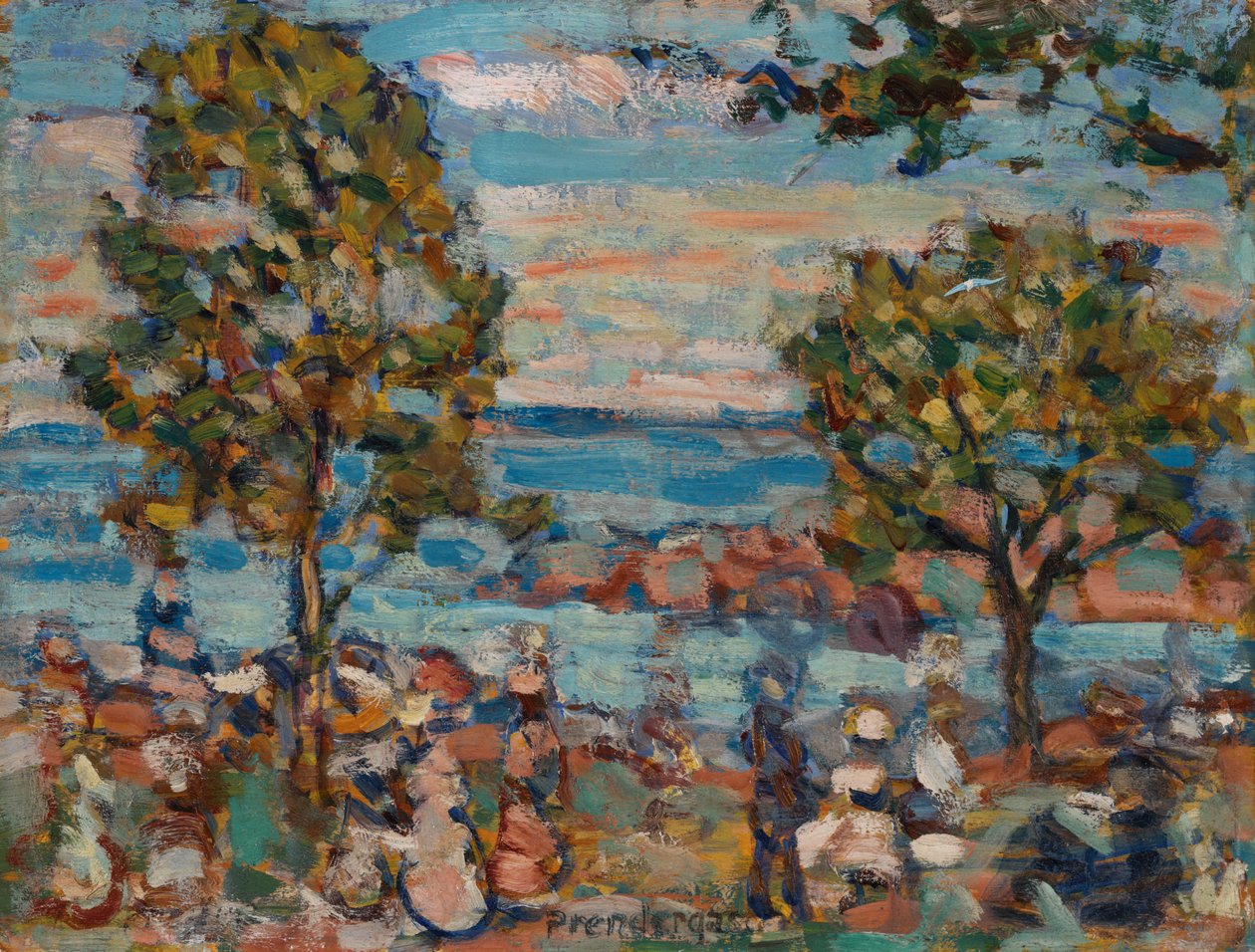 Scène de plage avec deux arbres - Maurice Brazil Prendergast