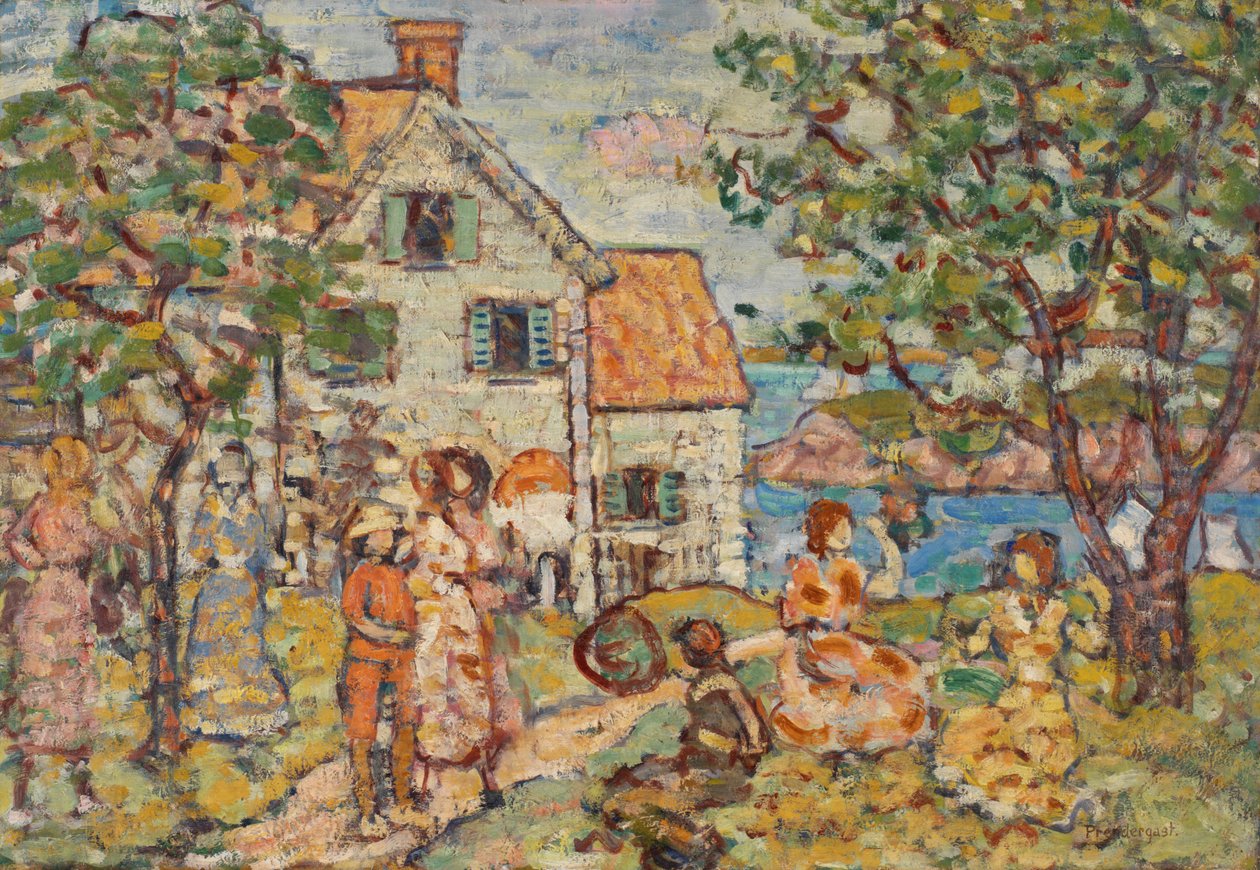 Plage et deux maisons - Maurice Brazil Prendergast