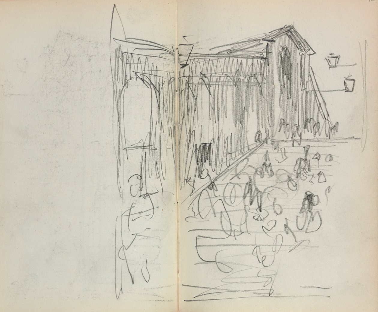 Carnet de croquis italien : Pont avec figures, pages 95 et 96, 1898-1899 - Maurice Brazil Prendergast