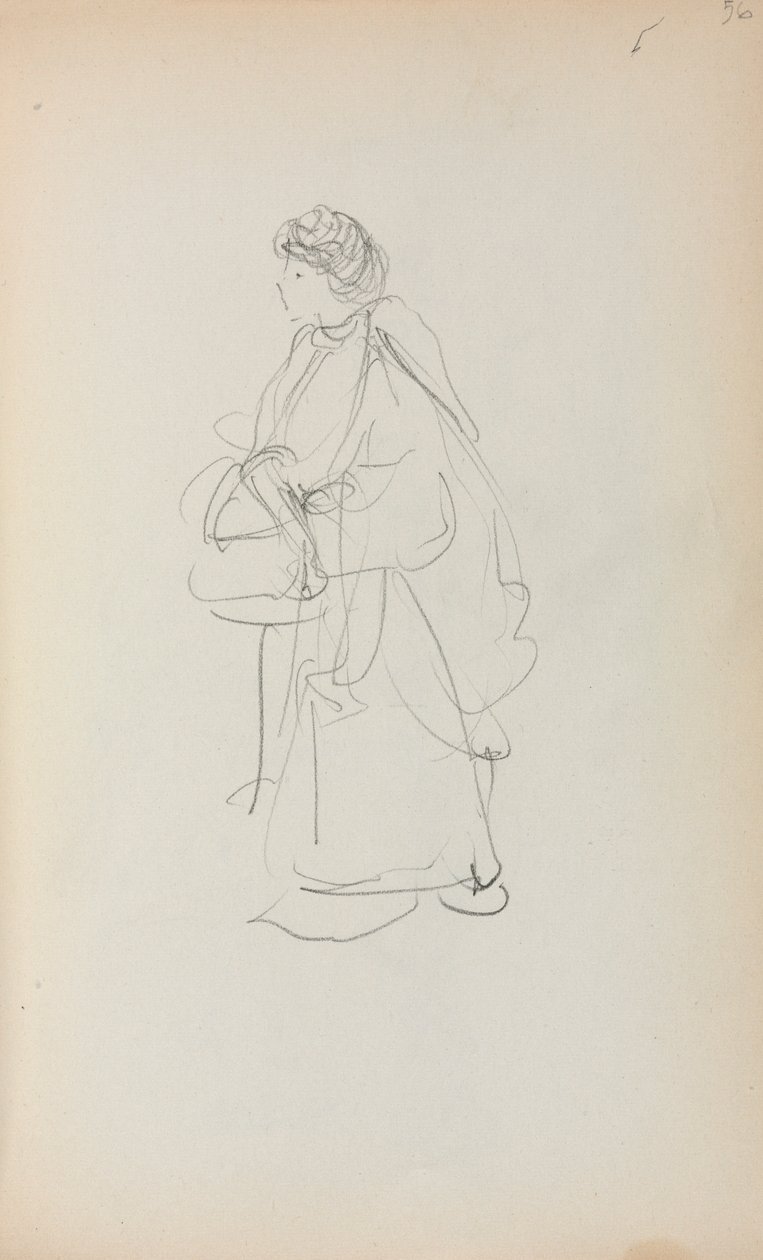 Carnet de croquis italien : Femme debout tenant une sacoche page 56, 1898-1899 - Maurice Brazil Prendergast