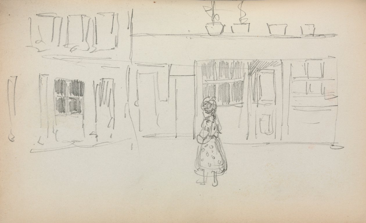 Carnet de croquis italien : Scène de rue avec une fille, page 159, 1898-1899 - Maurice Brazil Prendergast