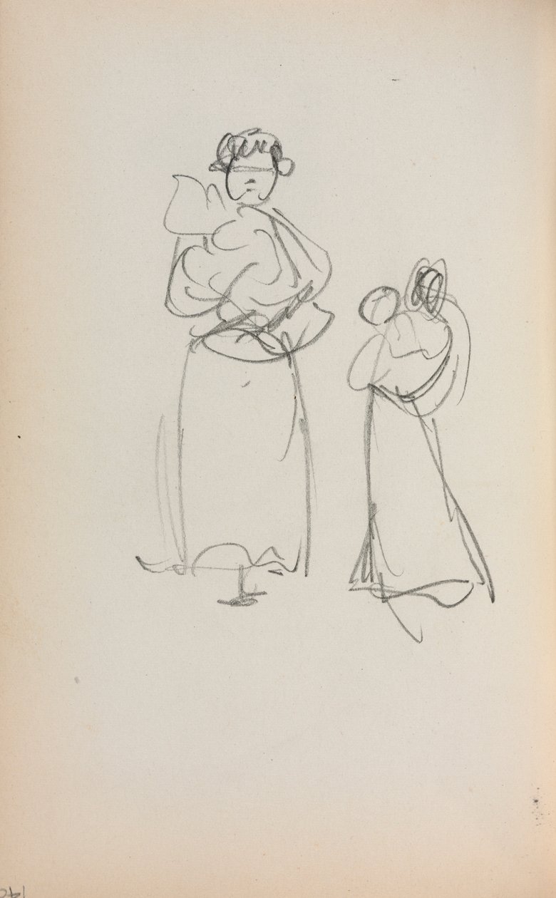 Carnet de croquis italien : Deux femmes debout tenant des nourrissons (page 140) - Maurice Brazil Prendergast