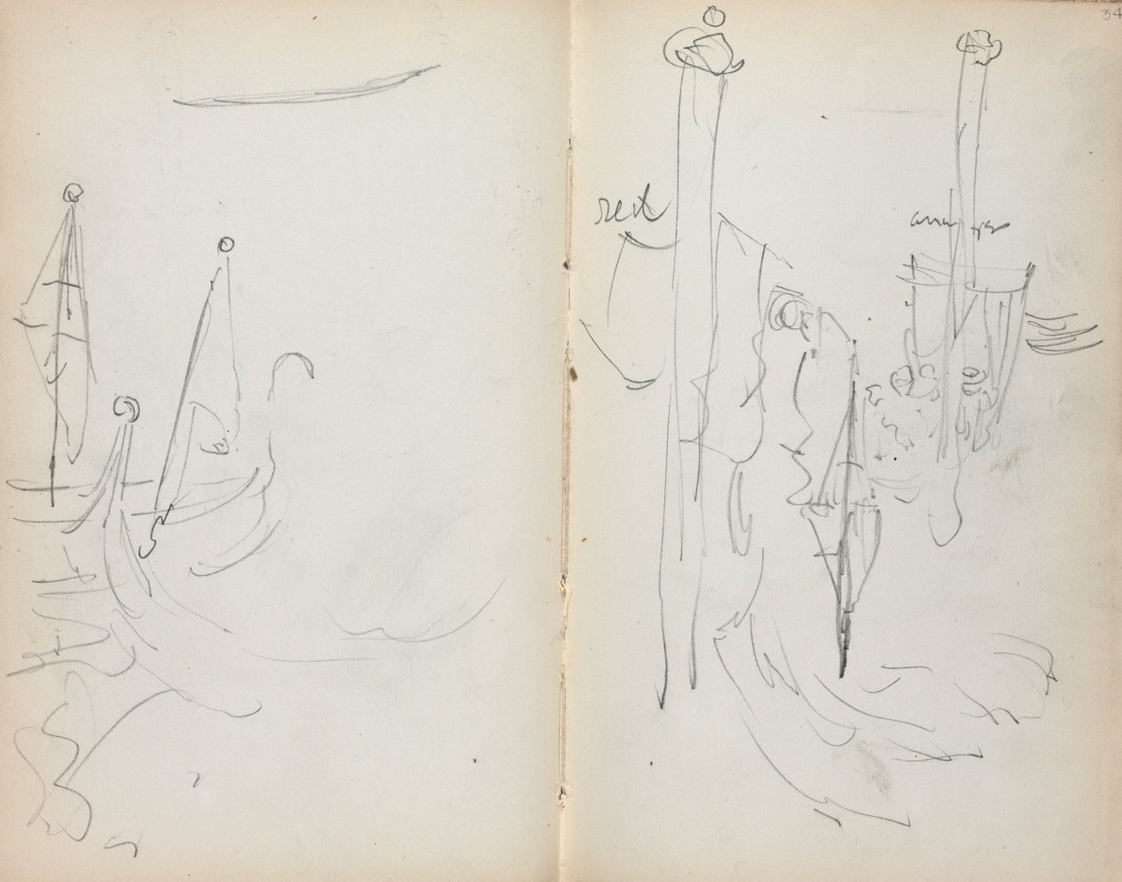 Carnet de croquis italien : Vue du port vénitien pages 33 et 34, 1898-1899 - Maurice Brazil Prendergast