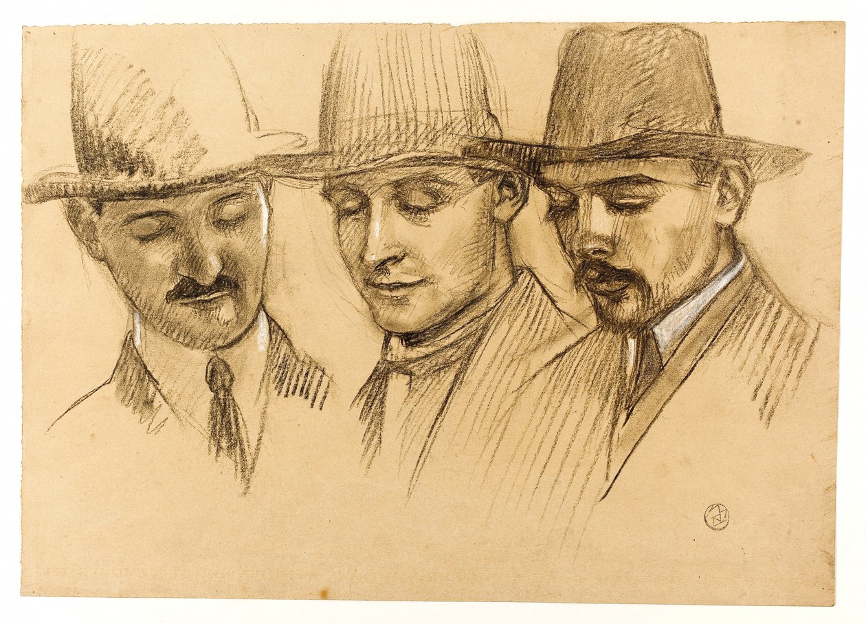 Portraits du Père Couturier, Charles Plessard et André Lecoutey. Etude pour la coupole Dutuit : les trois architectes de l